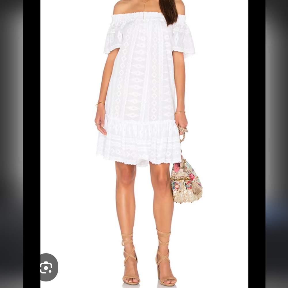 Rebeca Taylor White Cotton Off Shoulder Dress Sz 6 Beachy Resort Bachelorette